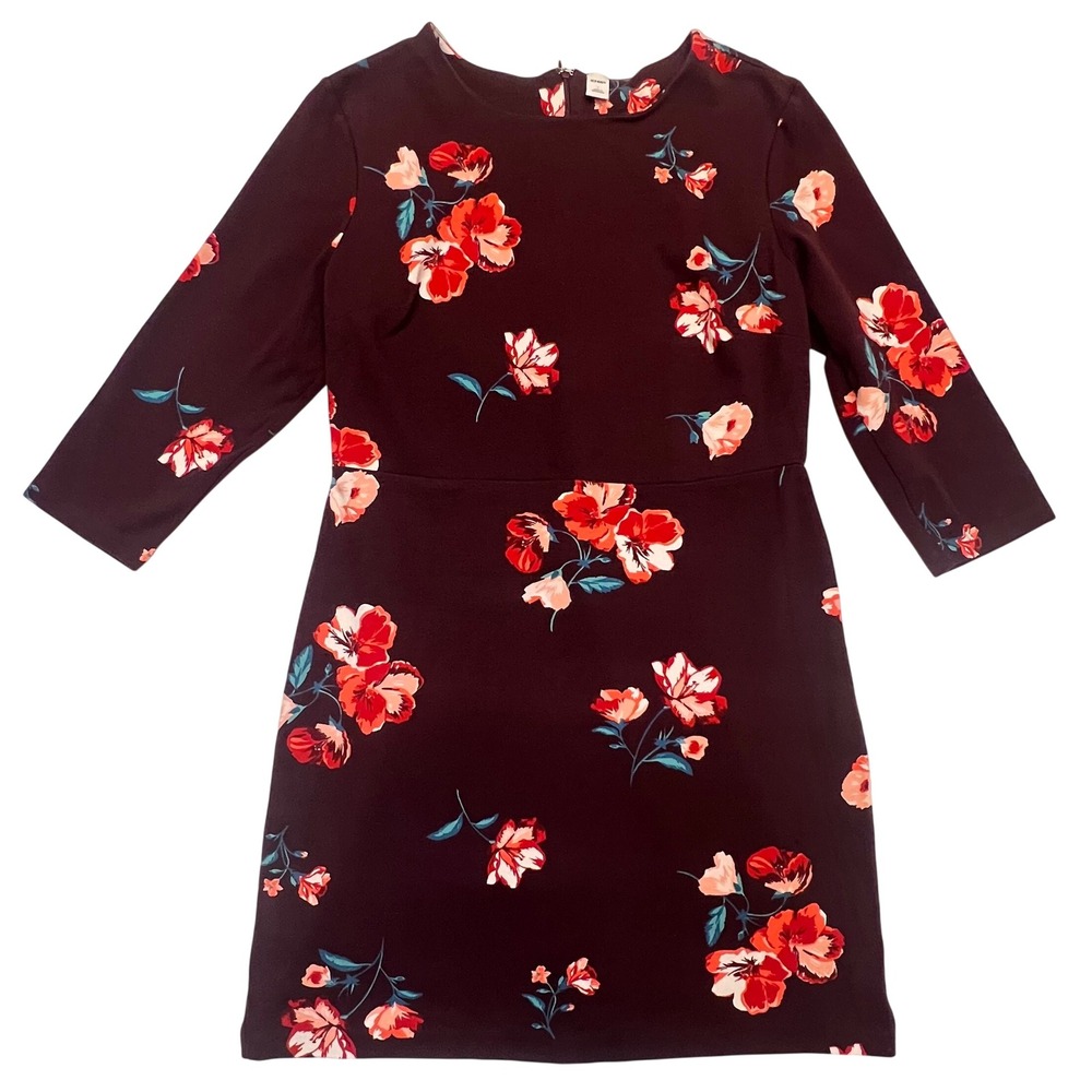 Old Navy Burgundy Floral Print‎ Cottagecore Boho Comfy Cotton Dress Size L